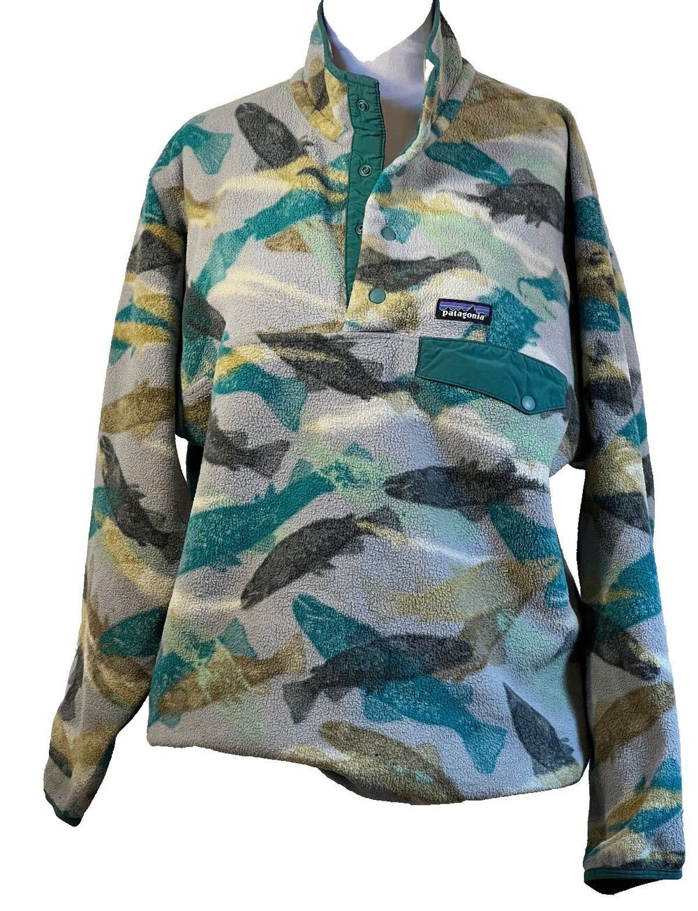 Rare Vintage PATAGONIA SYNCHILLA Fleece Pullover M Snap T Fish Trout Jacket